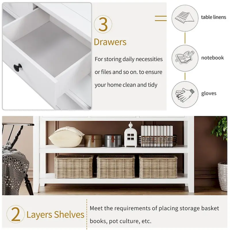 Retro Console Table with 3 Drawers - Multiple Colors