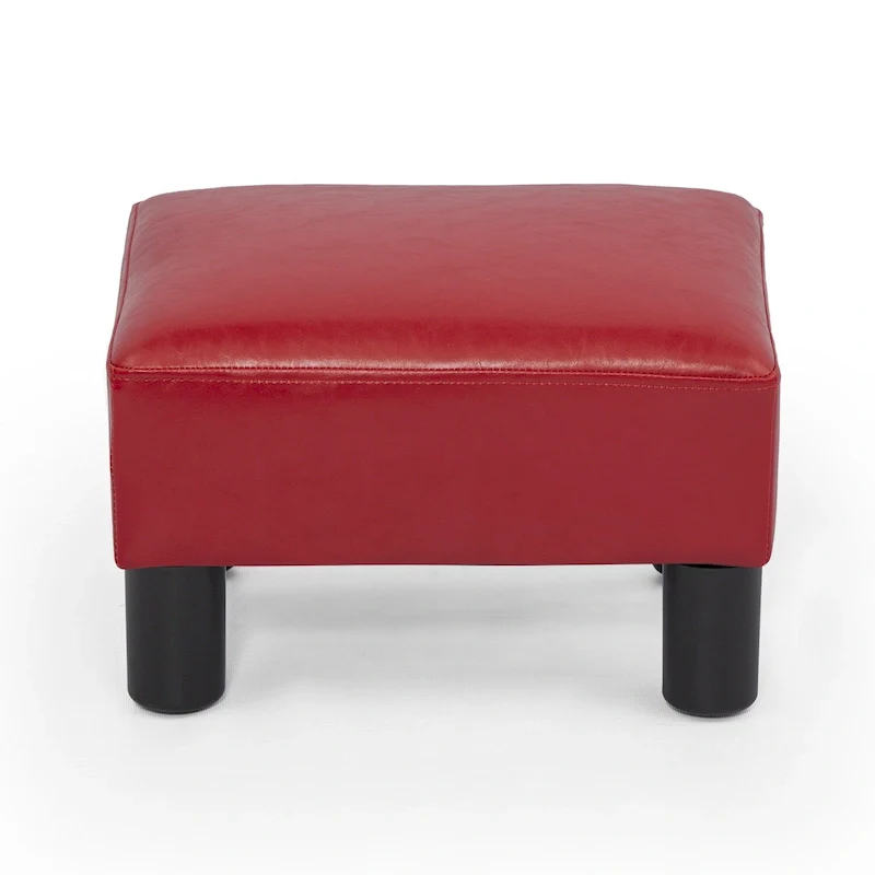 Adeco Small Rectangular Ottoman Modern PU Leather Footrest Stool Chair