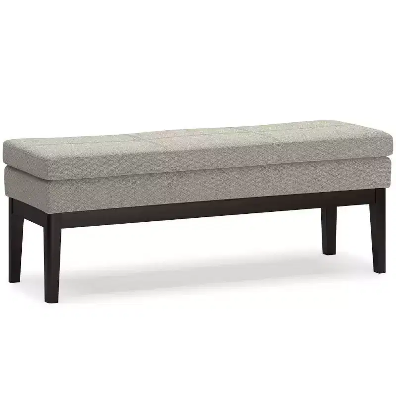 Distressed Saddle Brown / Greige Mid-Century Rectangle Ottoman Bench, Seats 2