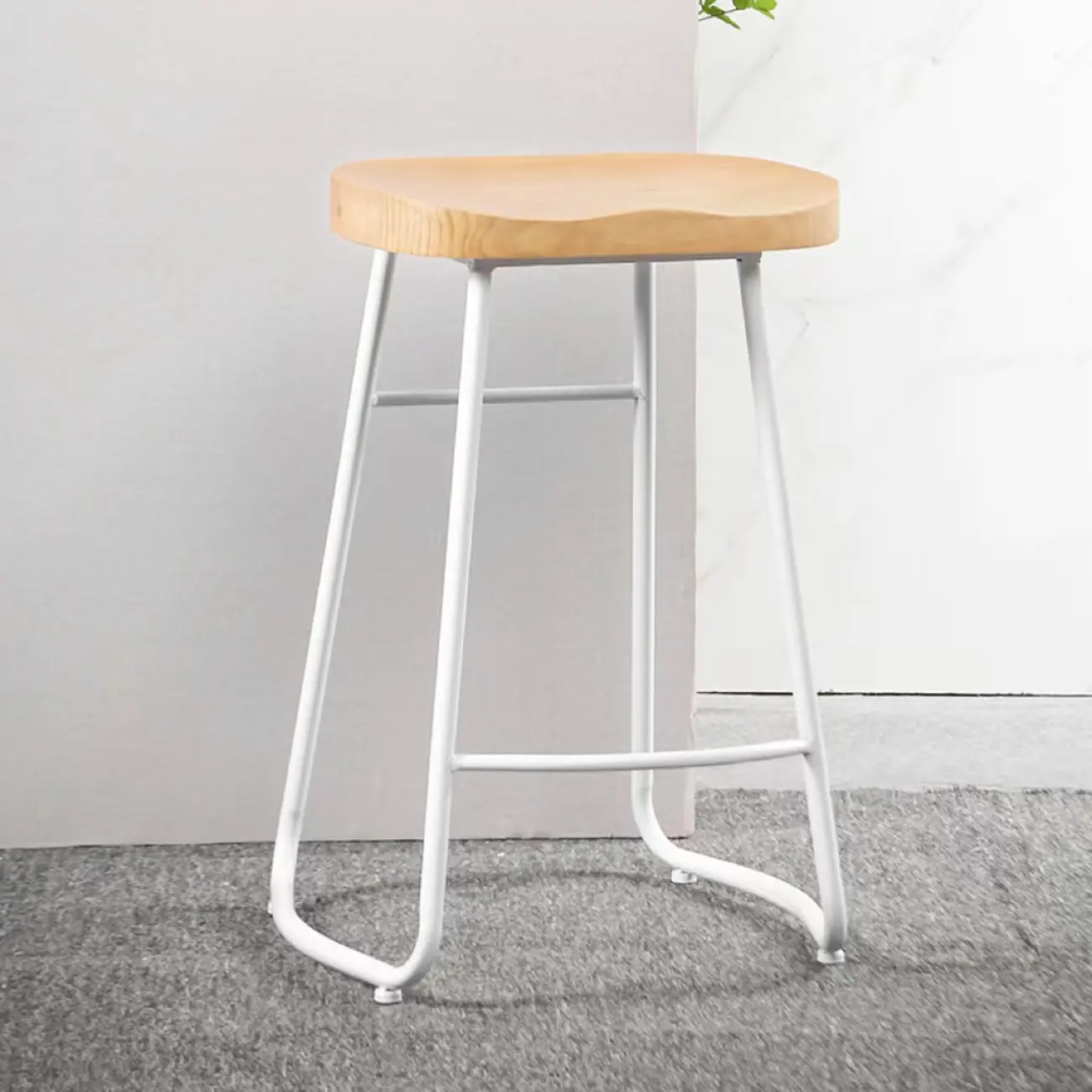 Natural Wood Saddle Seat Backless Counter Bar Stools