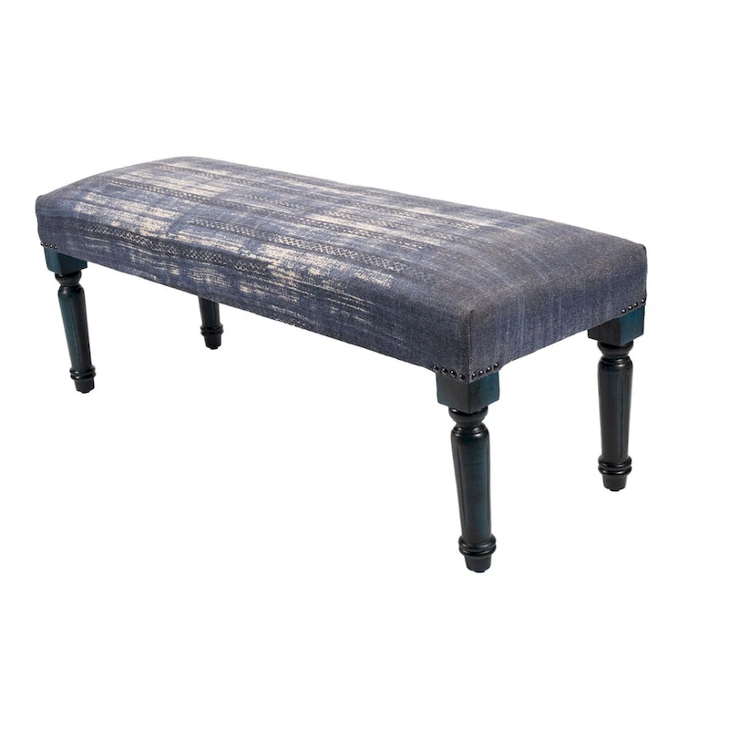 47 Antique Blue Distressed Rectangular Bench