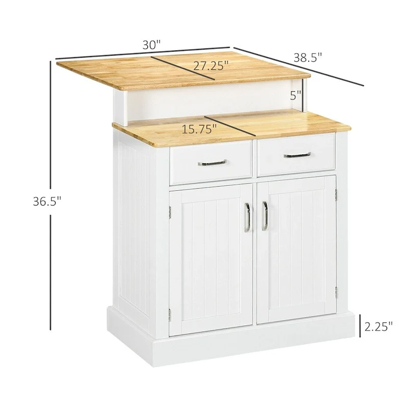 Kitchen Island w/Storage Cabinet and Rubber Wood Tabletop,Island Table