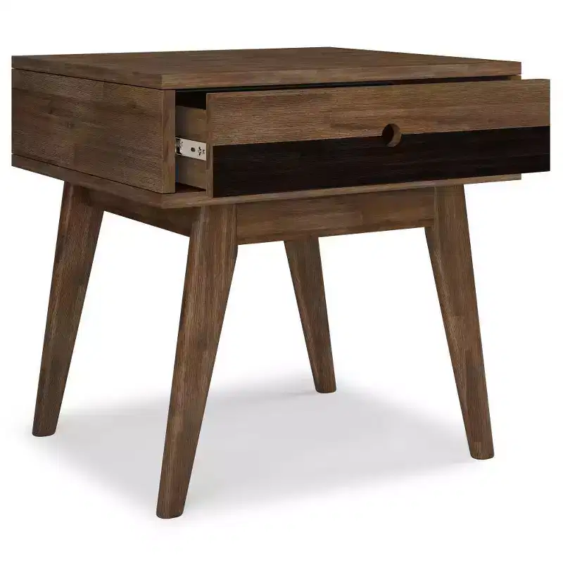Wright End Table Rustic Natural Aged Brown - WyndenHall: Solid Hardwood, Mid-Century Storage, 1 Drawer
