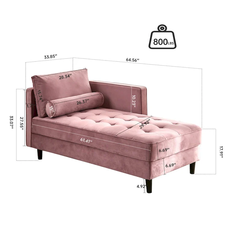 Velvet Chaise Lounge Chair with Channel Tufting
