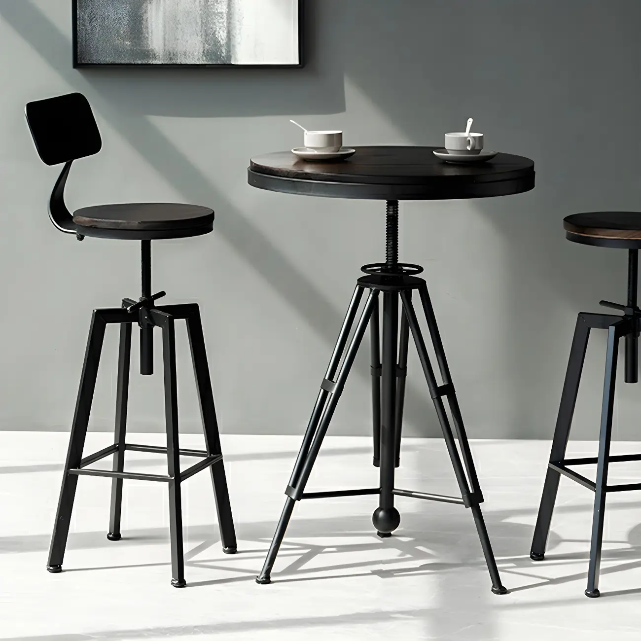 Industrial Brown Wooden Metal Adjustable Bar Tables