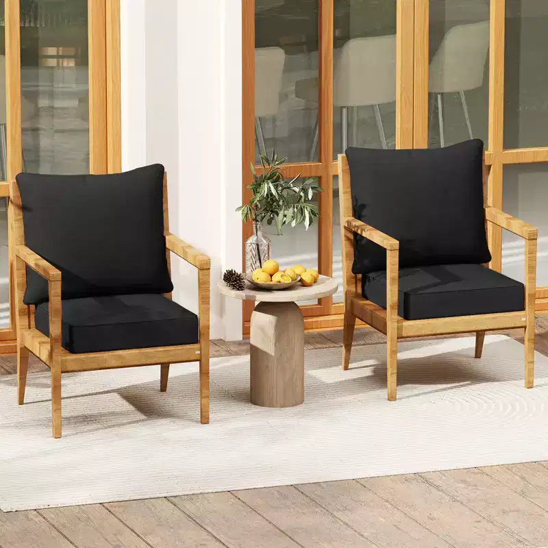 Costway 2PCS Deep Seat Chair Cushion Pads Set Indoor/Outdoor w/ Rope Belts