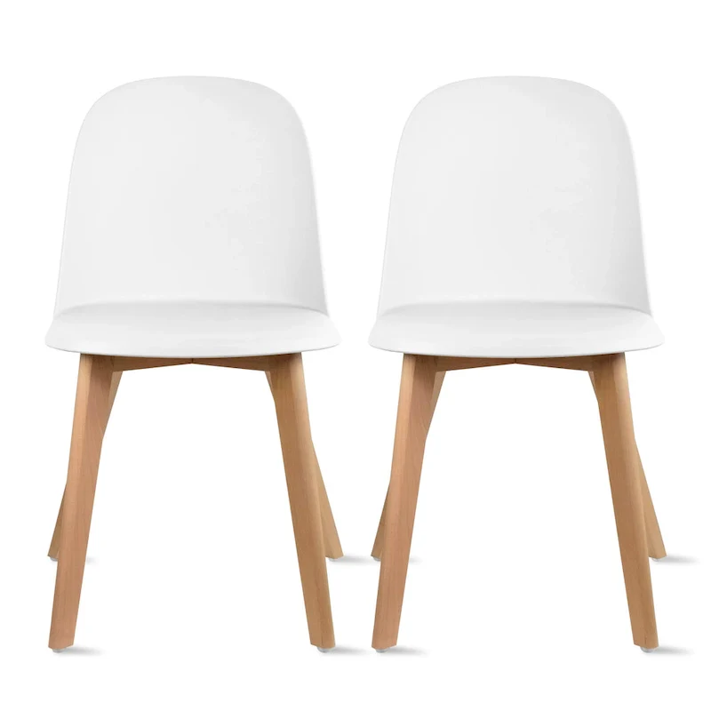 Set of 2 Plastic Dining Side Chairs with Wood Base