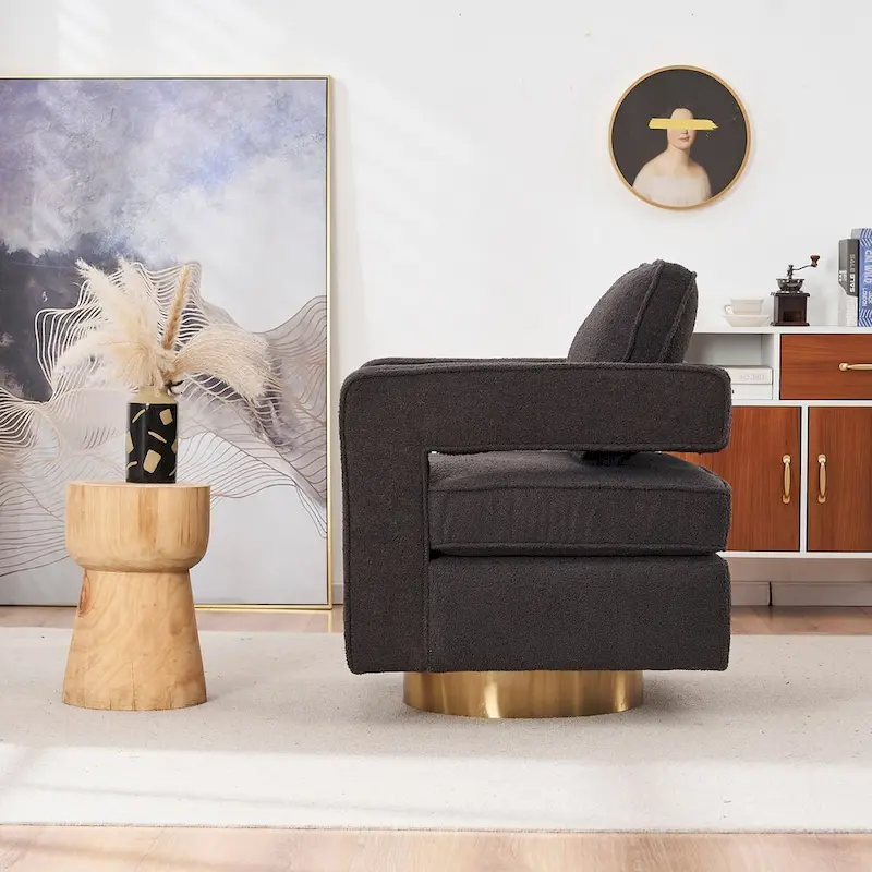 Modern Upholstered Swivel Accent Chair with Hollow-back & Golden Base
