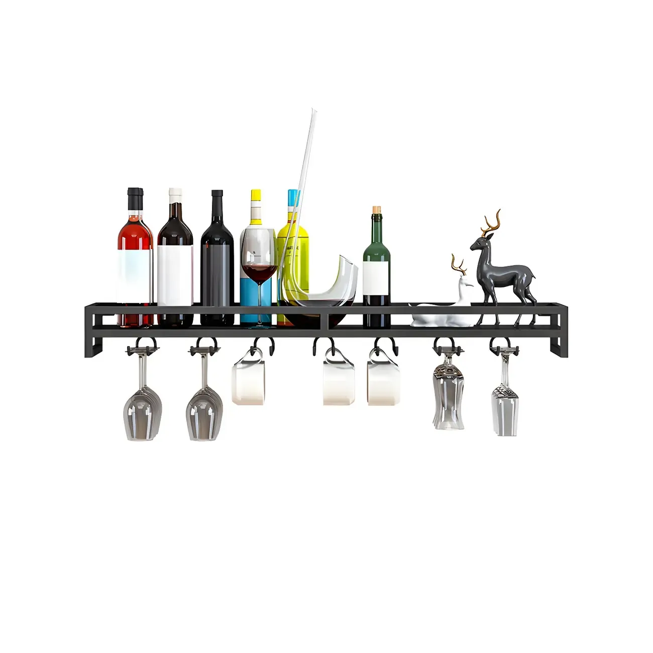 Floating Mount Metal Wine Glasses and Bottle Rack with Hook