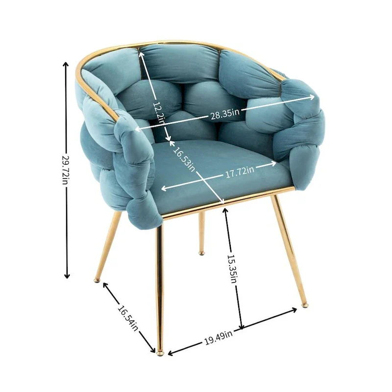 Blue Velvet Accent Chair with Gold Metal Legs – Modern Style, Seats 1