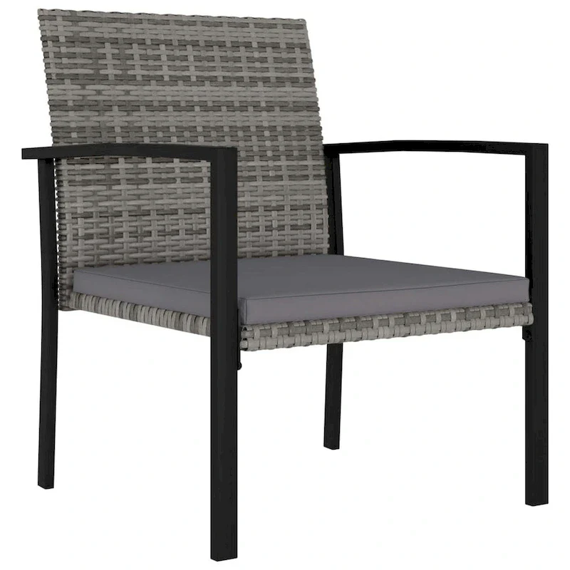 Outdoor Dining Set of 4, Gray Poly Rattan, Black Steel Frame