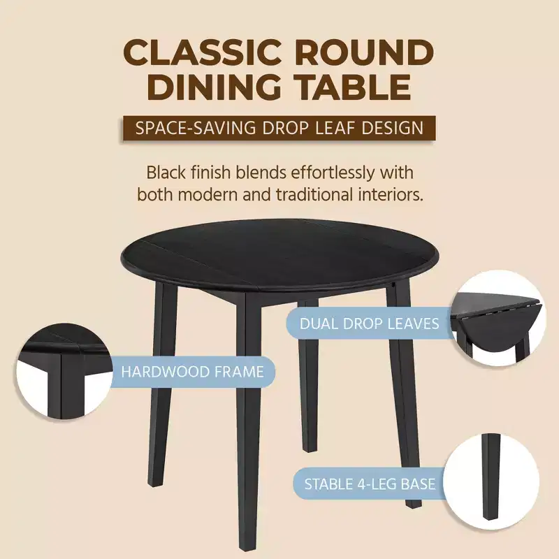 ROME + OAK Hinged Drop Leaf Dining Table Round Tabletop