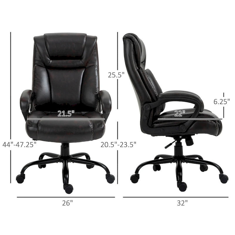 Executive Office Chair with Wide Seat, Computer Desk Chair with High Back, Adjustable Height and Swivel Wheels