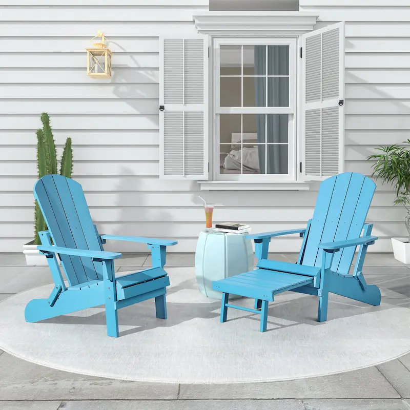 Seaton Folding Poly Adirondack Chair with Pull-out Ottoman, Set of 2