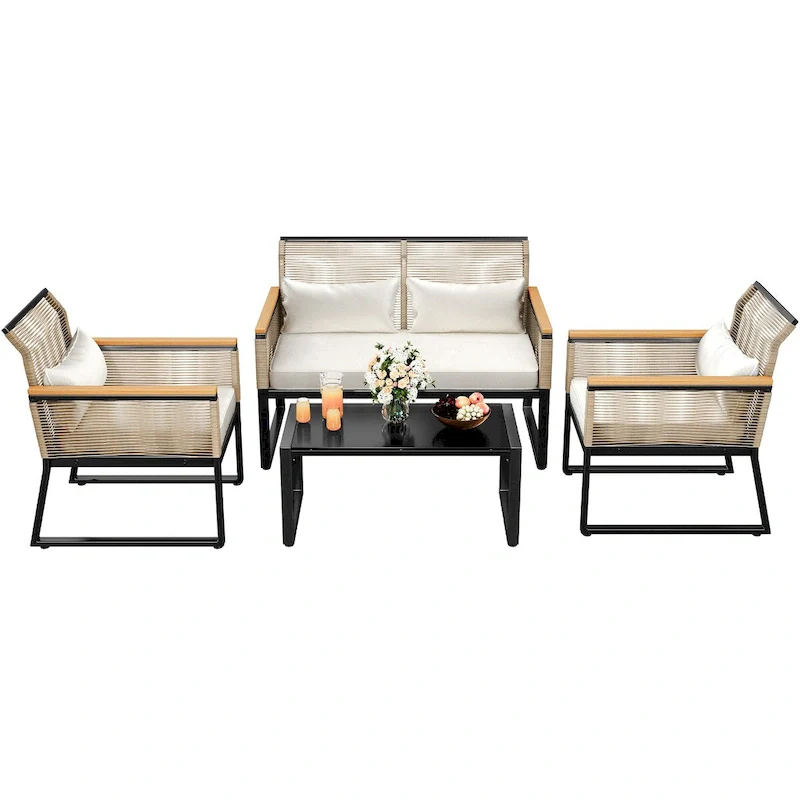 Moasis Patio Wicker Furniture 4-Piece Outdoor Bistro Set All Weather Rattan Loveseat - 4 PCS