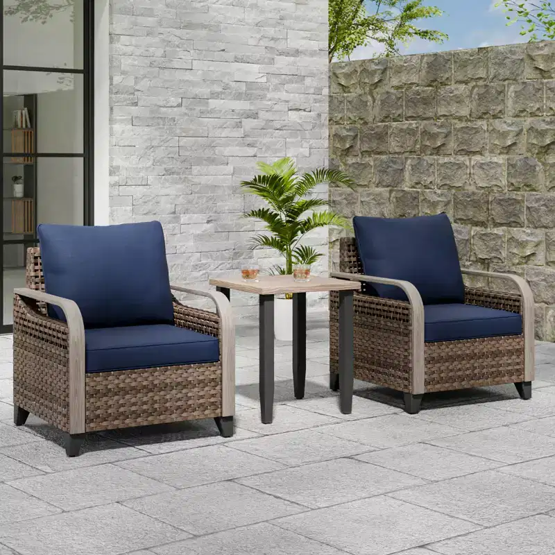 EAGLE PEAK Wicker Bistro Table and Chairs, Outdoor Bistro Set, Rattan Patio Furniture, Wicker Patio Chairs & Table, 3 Piece Set