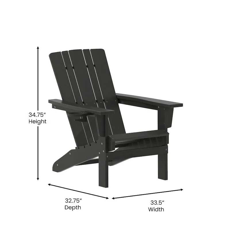 Set of 4 Commercial All-Weather Adirondack Chairs with Cupholders