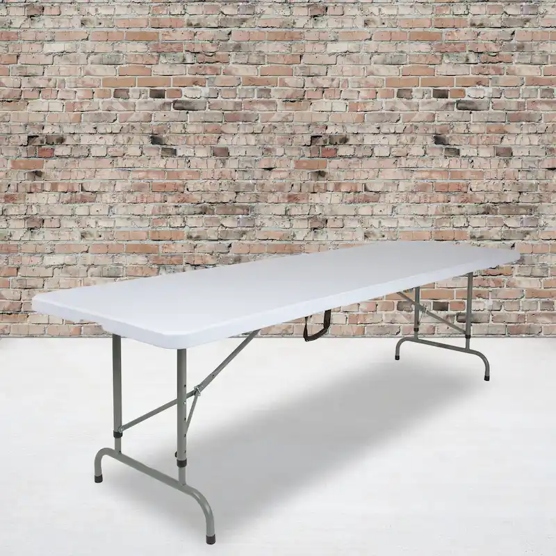 30W x 96L Adjustable Bi-Fold Granite White Plastic Table with Carrying Handle