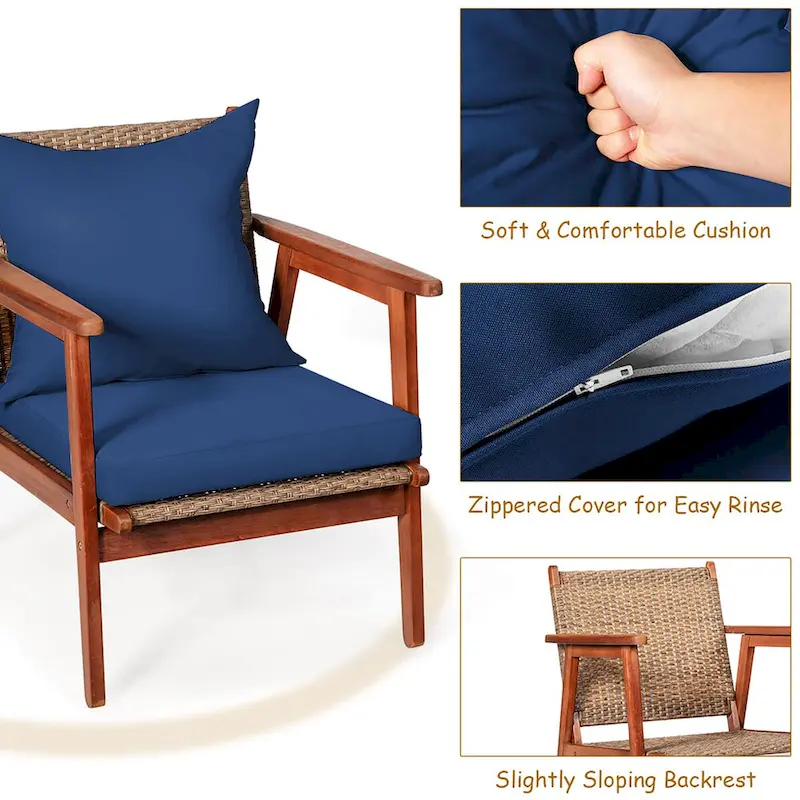 Costway 8PCS Patio Rattan Furniture Set Acacia Wood Frame Cushioned