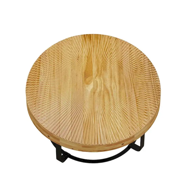 Round Wood Coffee Table with 6-Curved Metal Legs, Modern Style – Black / Gold