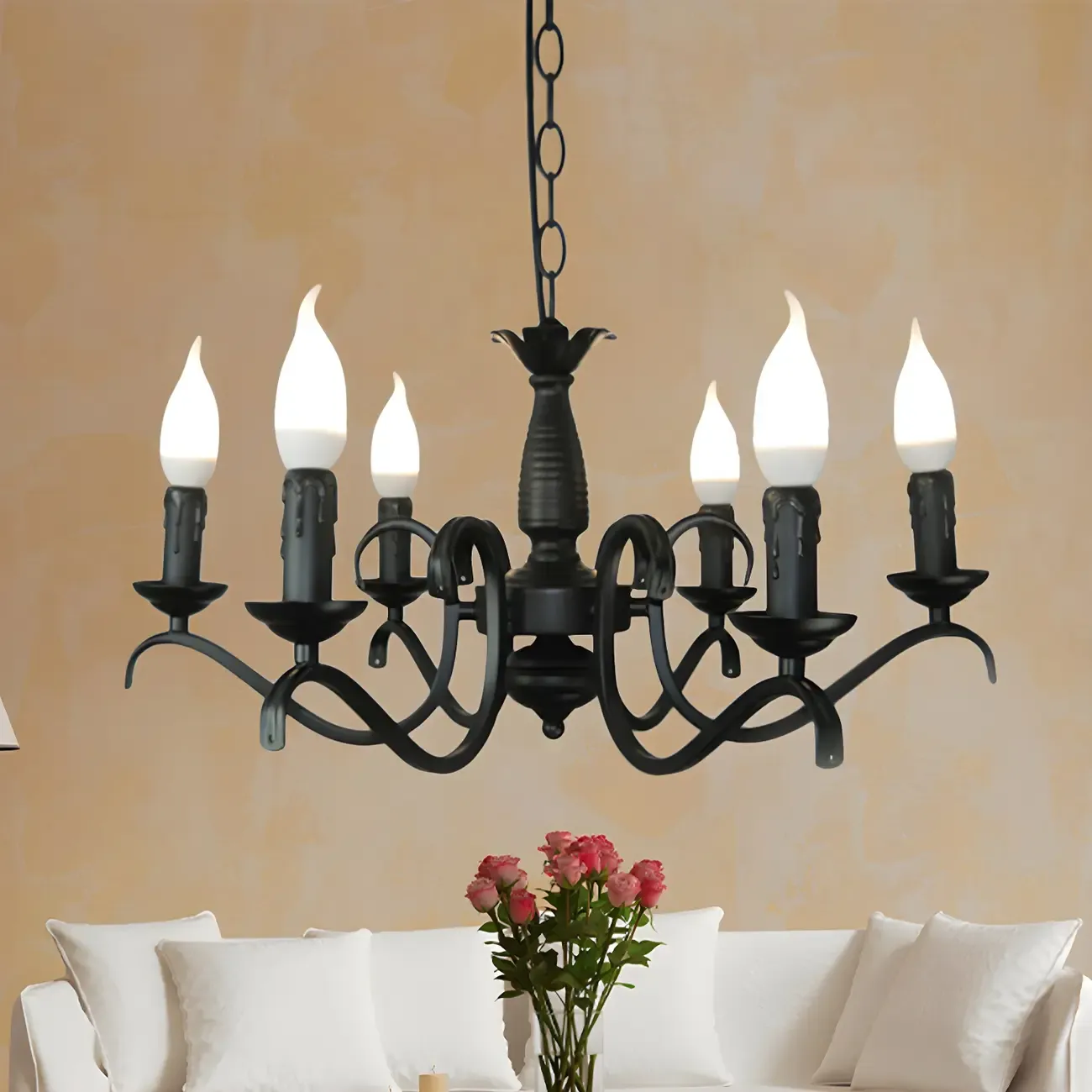 Industrial Black Metal Candelabra Chandelier