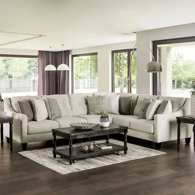 Ivory L-Shaped 5-Person Sectional Sofa