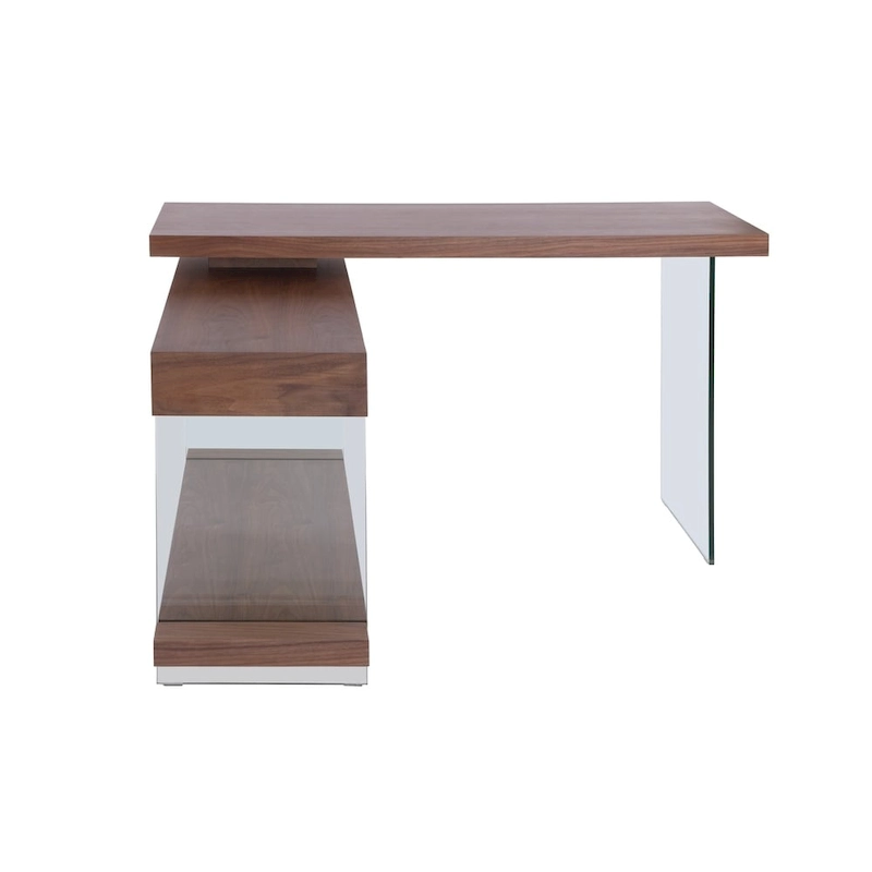 Somette Rotatable Glass and Walnut Veneer Wooden Desk