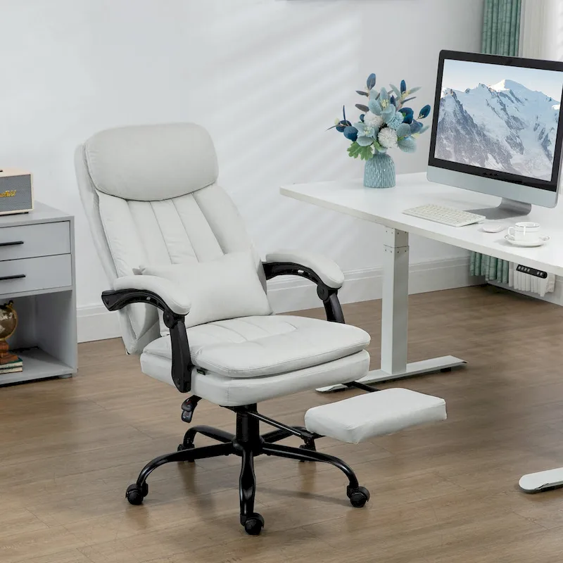 Light Grey / Cream Microfibre Reclining Massage Office Chair with Lumbar Support – 1-Seater