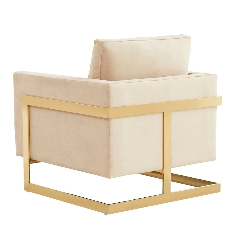 LeisureMod Lincoln Mid-Century Velvet Accent Arm Chair With Gold Frame - 34