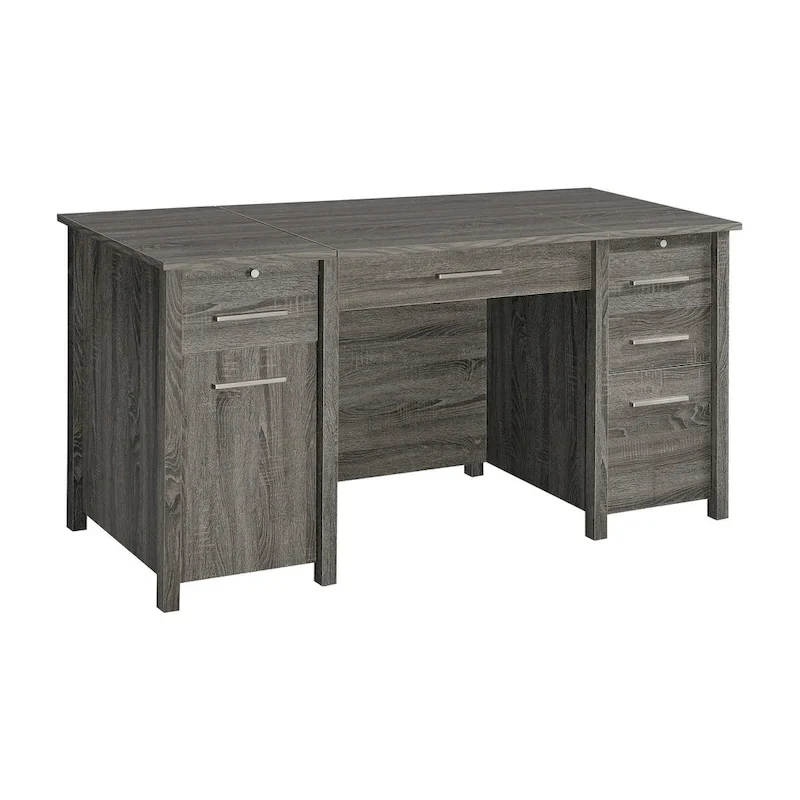 60 Inch Lift Top Office Desk with 4 Drawers and 2 Pull-Out Trays, Weathered Gray