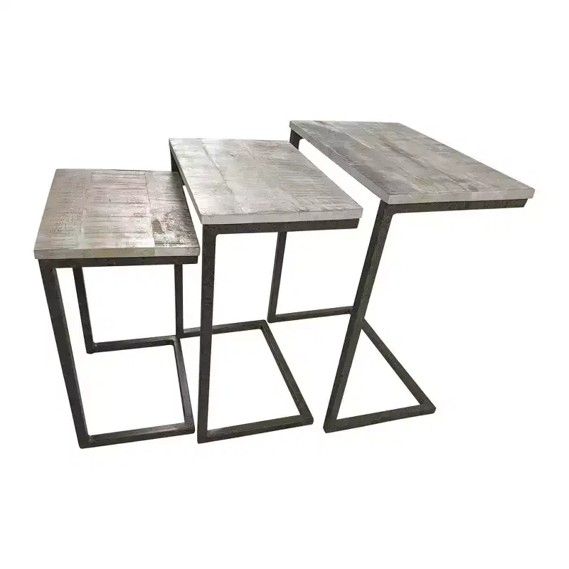 Carolina Living Addison Nesting Table Set Natural Driftwood/Aged Iron: 3-Piece, Solid Mango, Metal Frame, No Assembly Required