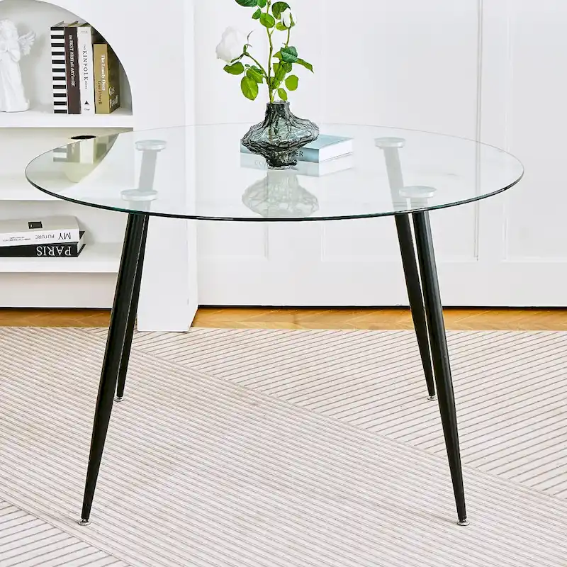 Modern simple glass table, high-quality tempered glass metal material
