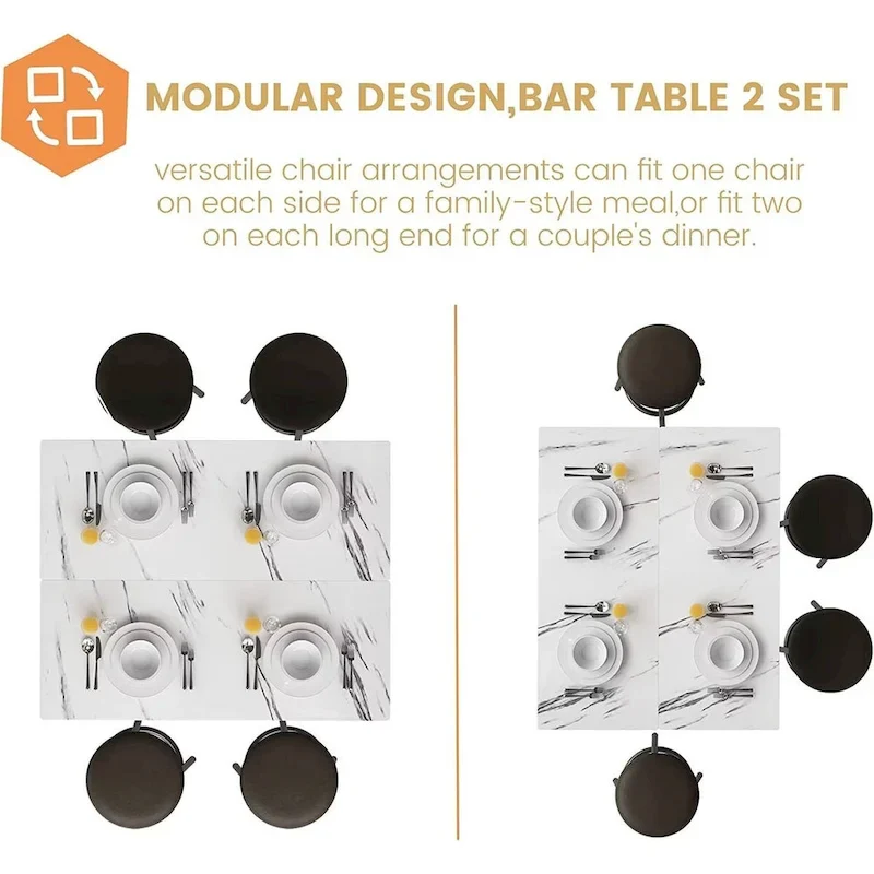 3 Piece Kitchen Pub Dining Set, Modern Faux Marble Counter Height Bistro Bar Table Set with 2 PU Leather Bar Stools