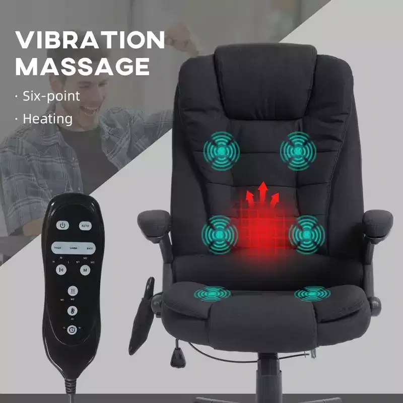 6 Point Vibrating Massage Office Chair with Heat, Linen High Back Massage Desk Chair with Reclining Backrest