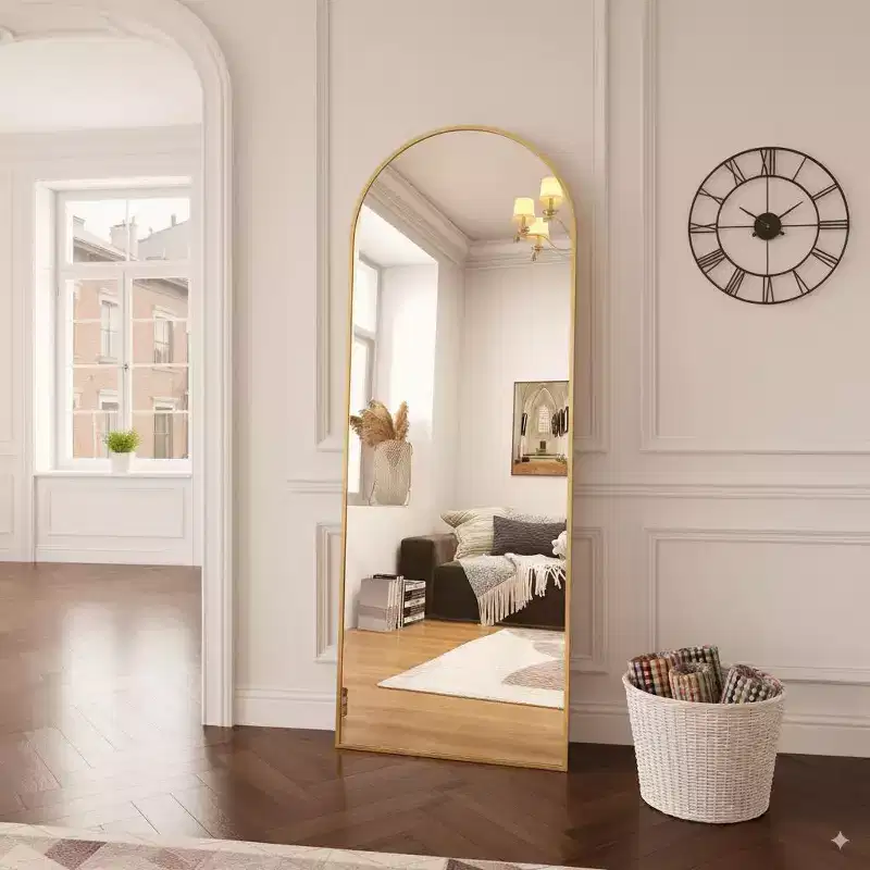 64x21 Full Length Mirror, Wall Mirrors Hanging or Leaning Arched-Top Full Body Mirror with Stand for Bedroom, Dressing Room, Gold