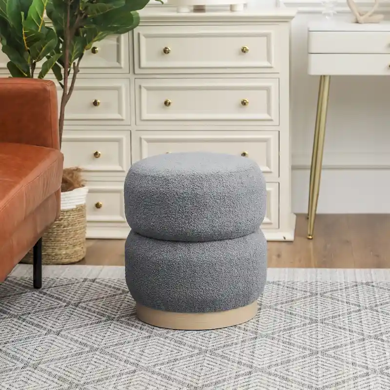 Adeco Teddy Round Upholstered Ottoman Stool
