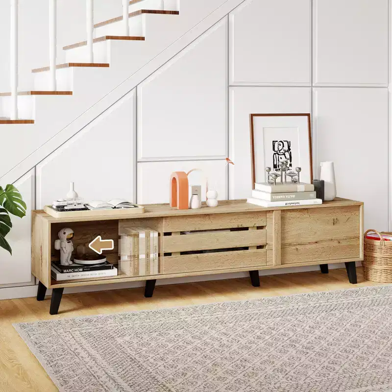 Costway TV Stand for 80'' TVs w/Sliding Door Cabinets Storage Shelves Cable Management