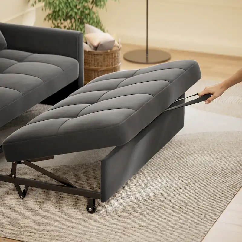 Grey Convertible Sleeper Loveseat with Pull-Out Bed