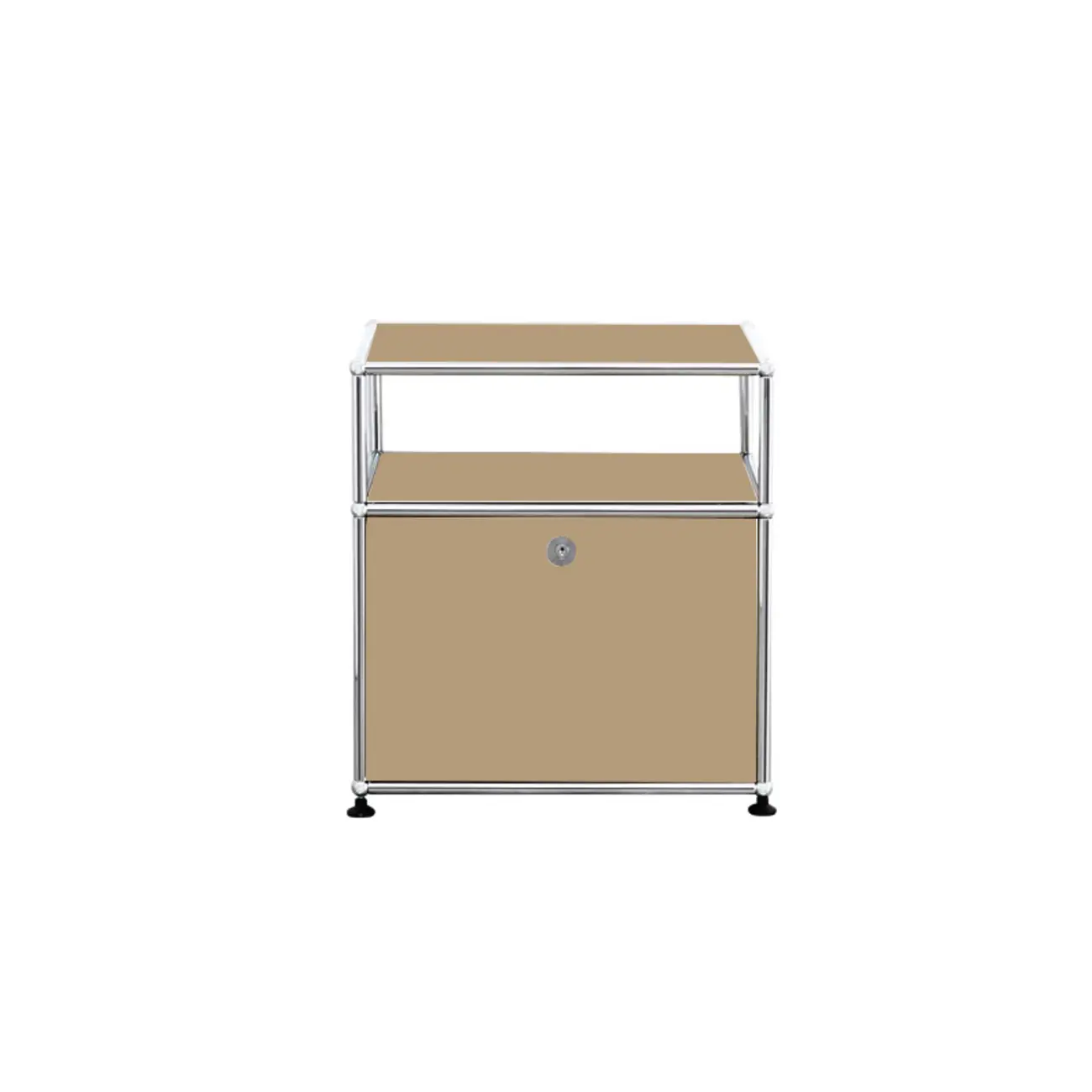 Modern Steel Nightstand with Drawer and Open Shelf