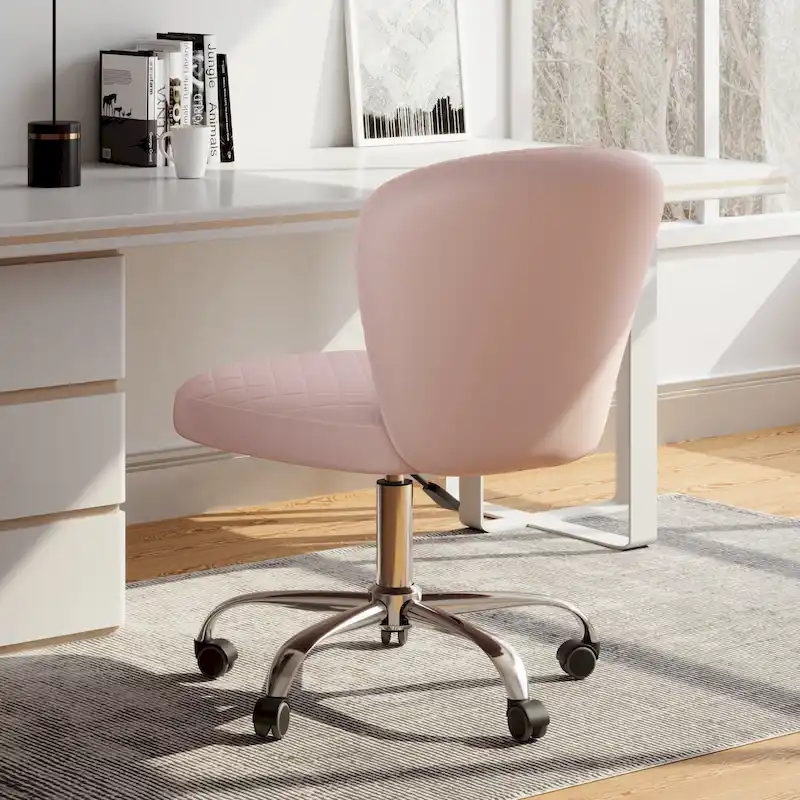 Blue/Grey/Pink/Beige Velvet Armless Swivel Office Chair, 1-Person