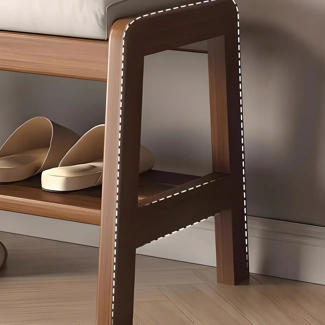 Entryway Solid Wood Cushioned Trapezoid Shoe Bench