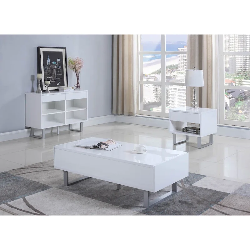 Mila High Glossy White Rectangular 1-drawer End Table