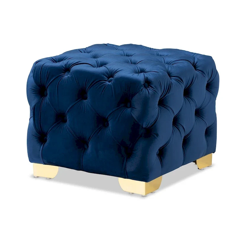 Glam Velvet Ottoman with Gold Legs