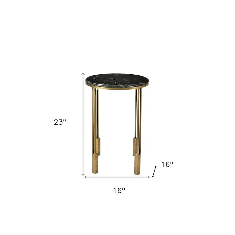 HomeRoots 23 Gold And Black Marble And Iron Round End Table - 23