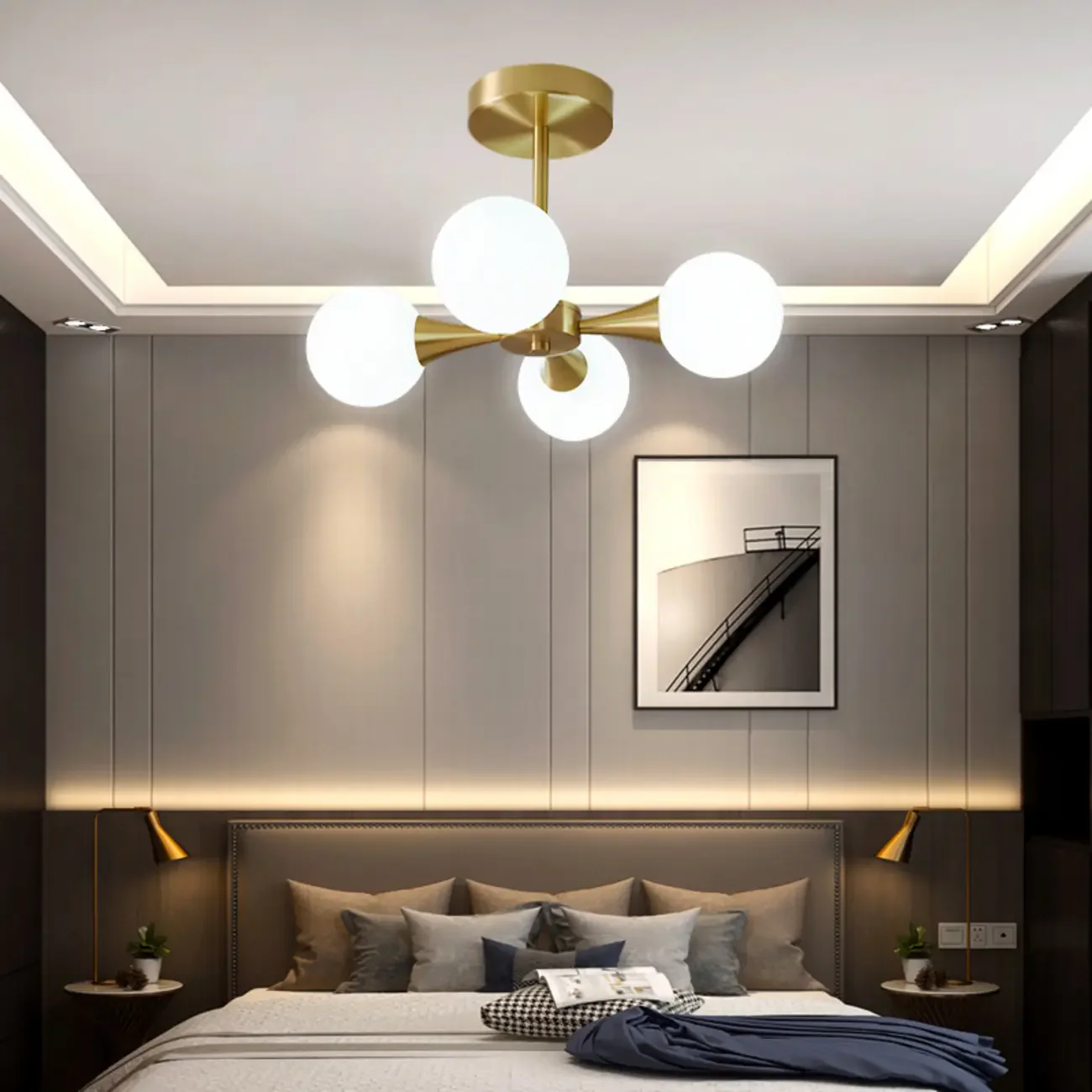 Modern Gold Glass Ball Semi Flush Mount Ceiling Light