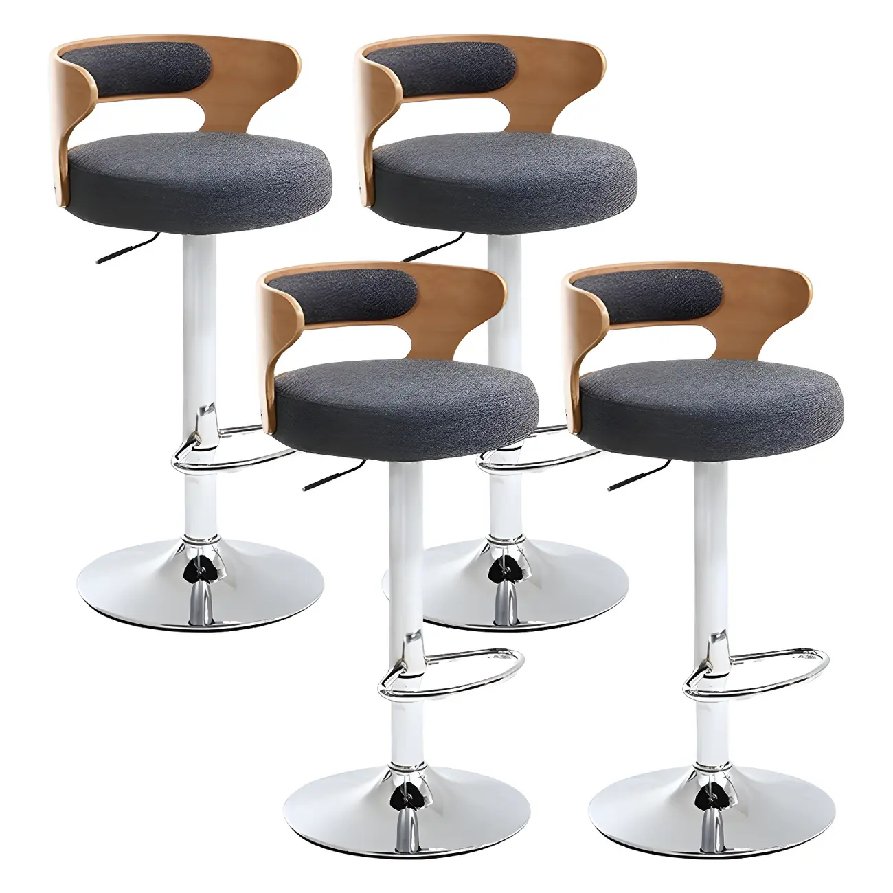 Adjustable Round Leather Swivel Bar Stools with Back