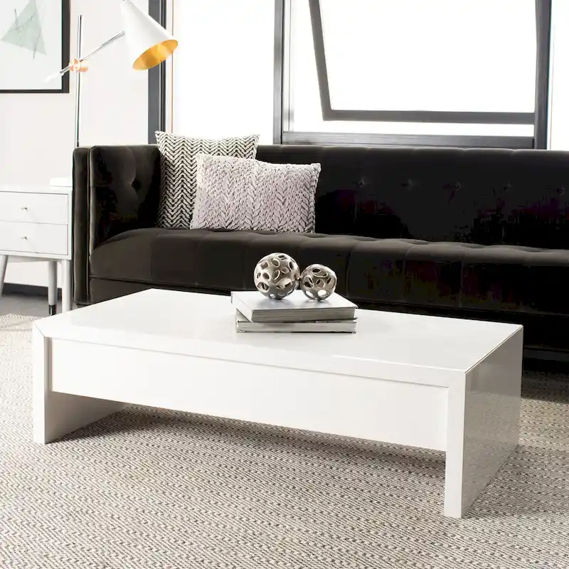 White Lift-Top Coffee Table — Polished Lacquer Finish, 47
