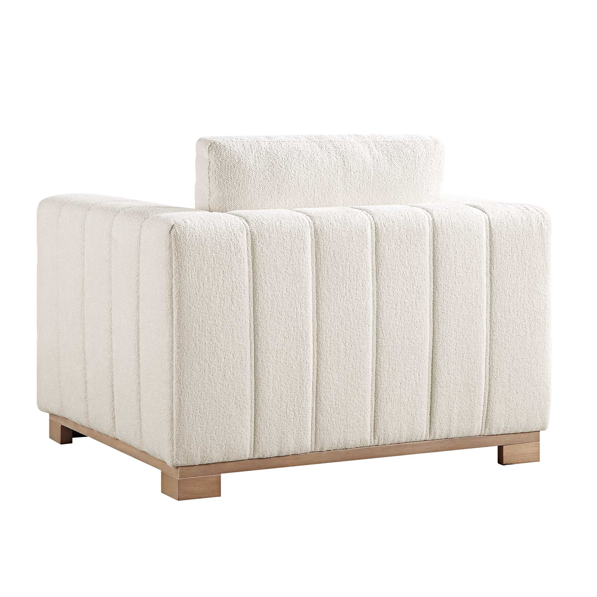 Beige Boucle Sofa with Wooden Base, 1-Seater