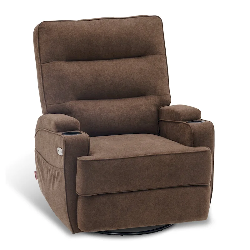 Electric Power Swivel Glider Recliner Chair with Heat and Massage, Fabric, Single Seat