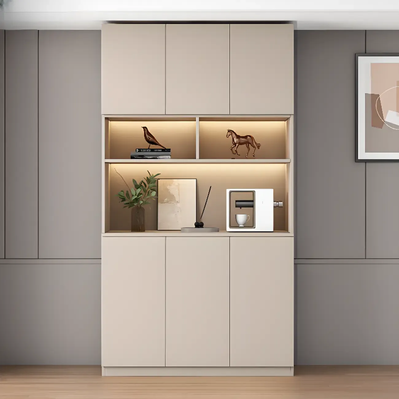 Freestanding Modern Tall Wood Open Storage Wine Cabinet